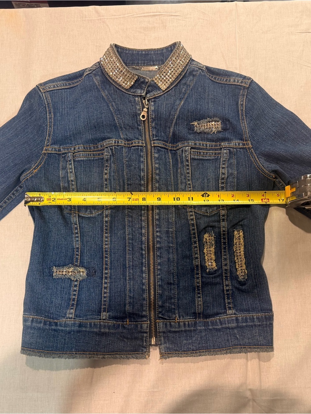 Allen B. By Allen Schwartz Girls Blue Denim Jacket with Rhinestone Collar